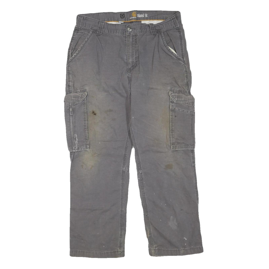 CARHARTT Mens Cotton Blend Grey Relaxed Fit Cargo Trousers W36 L27 Workwear