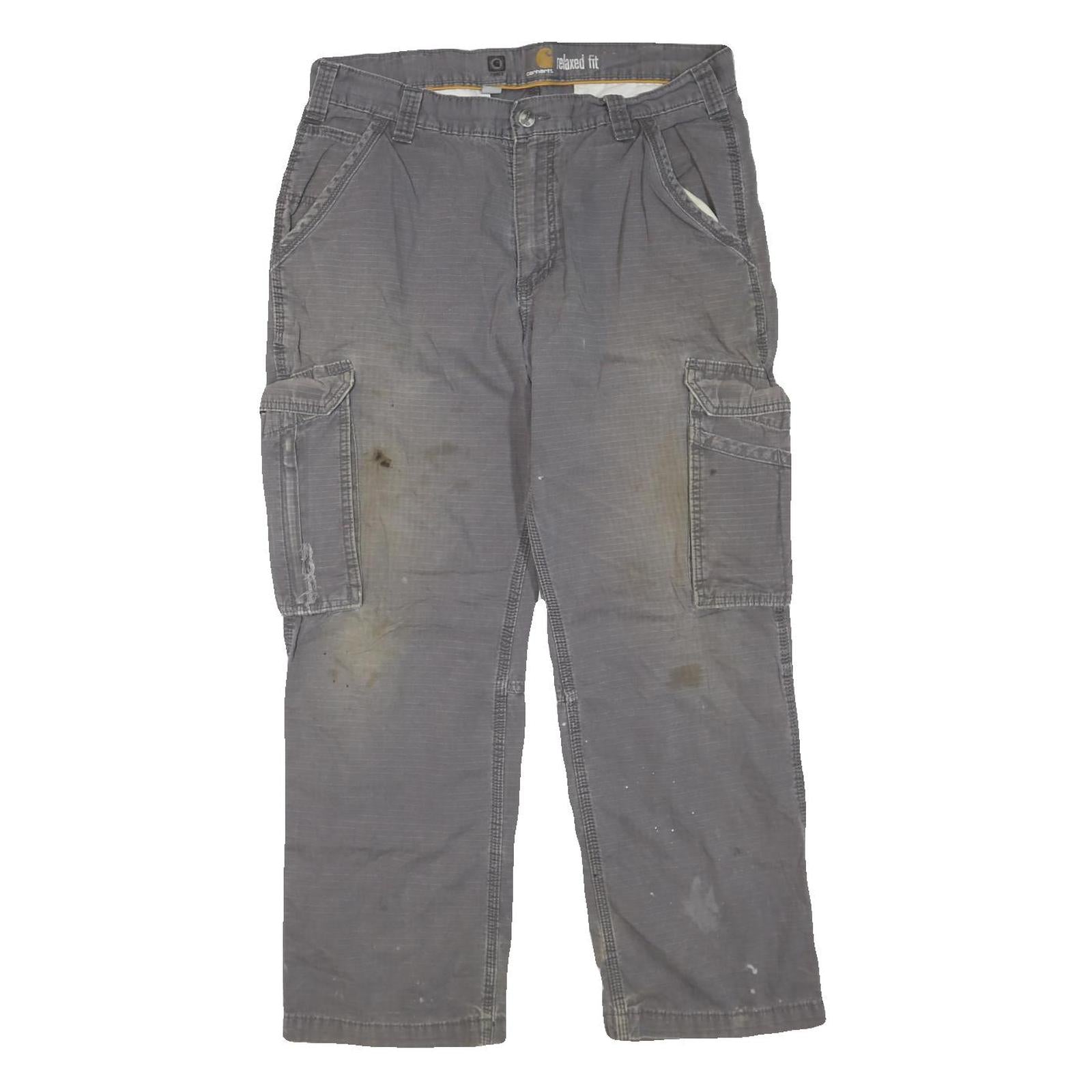 CARHARTT Mens Cotton Blend Grey Relaxed Fit Cargo Trousers W36 L27 Workwear