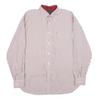 TOMMY HILFIGER Mens Red & White Striped Cotton Shirt M Button Down Collar