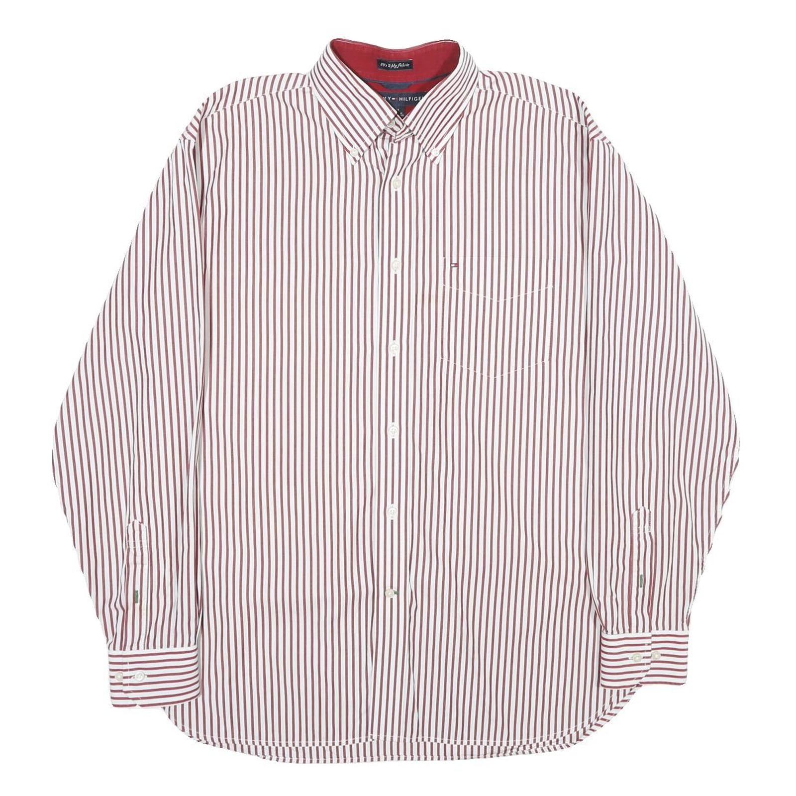TOMMY HILFIGER Mens Red & White Striped Cotton Shirt M Button Down Collar