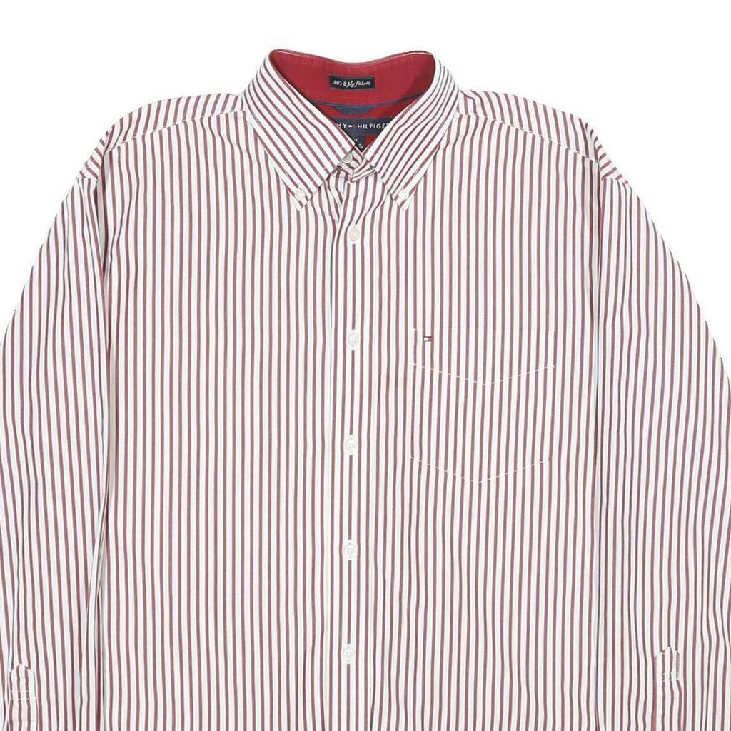 TOMMY HILFIGER Mens Red & White Striped Cotton Shirt M Button Down Collar