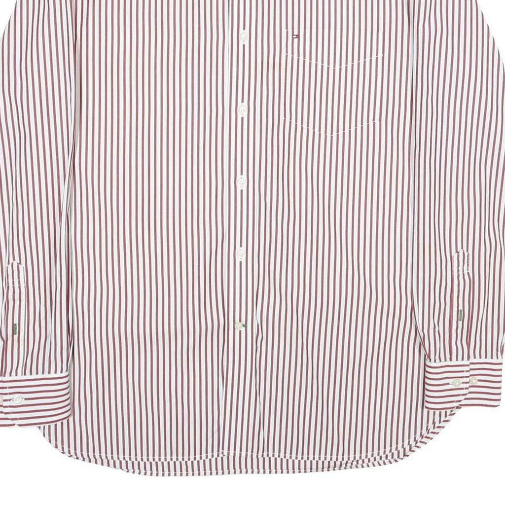 TOMMY HILFIGER Mens Red & White Striped Cotton Shirt M Button Down Collar