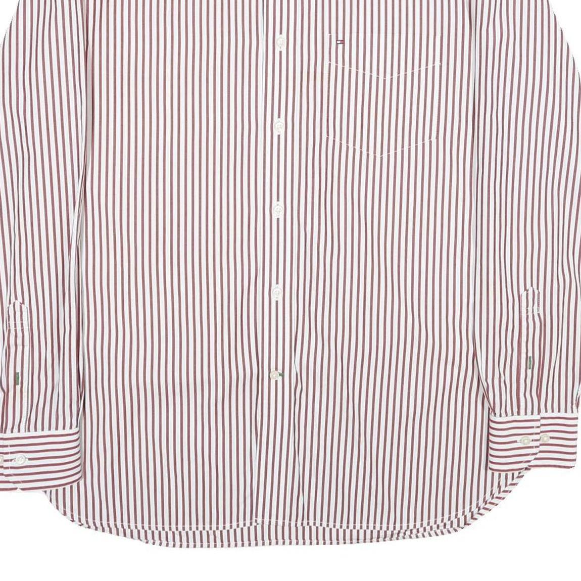 TOMMY HILFIGER Mens Red & White Striped Cotton Shirt M Button Down Collar