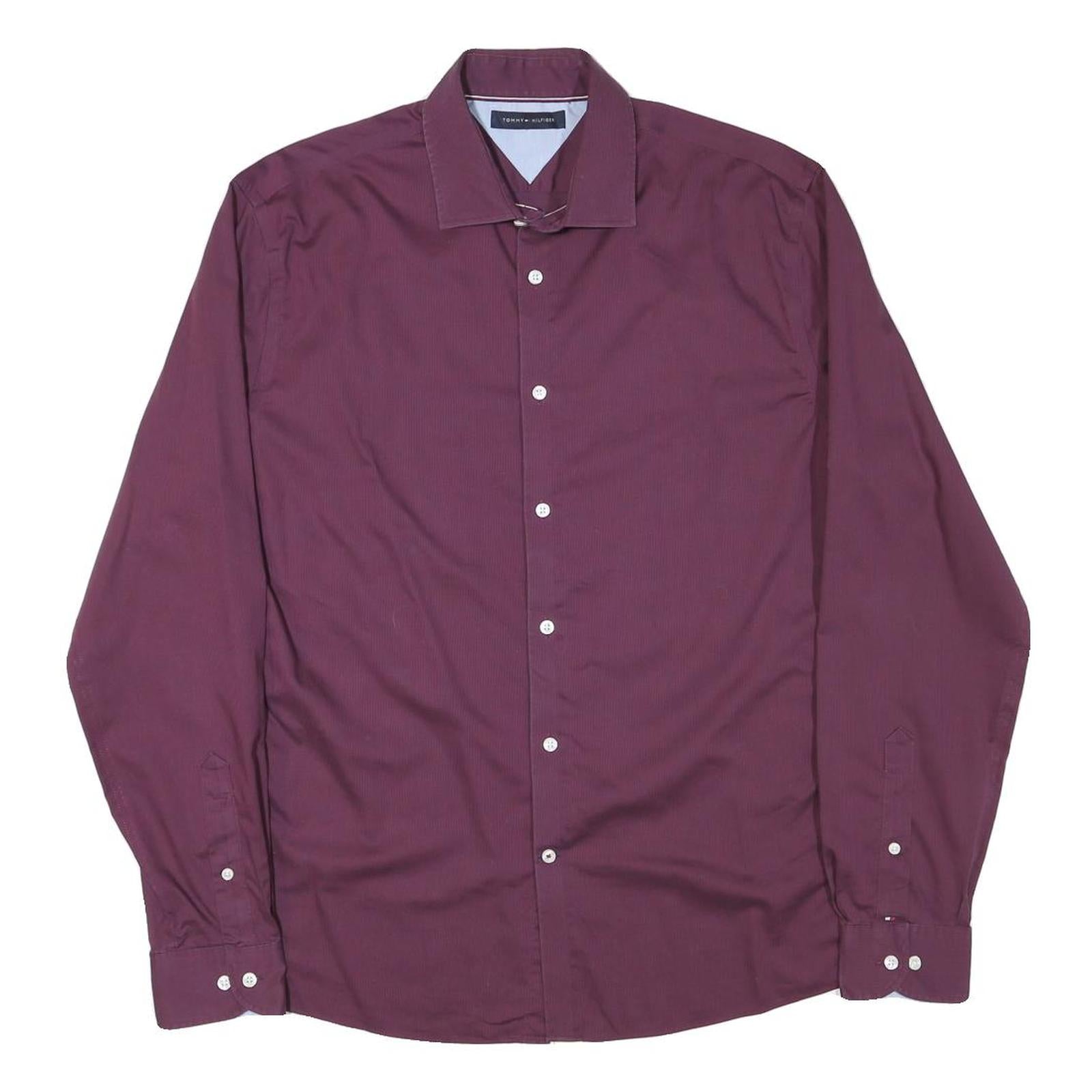 TOMMY HILFIGER Mens Maroon Shirt L Cotton Blend Long Sleeve Button Collar