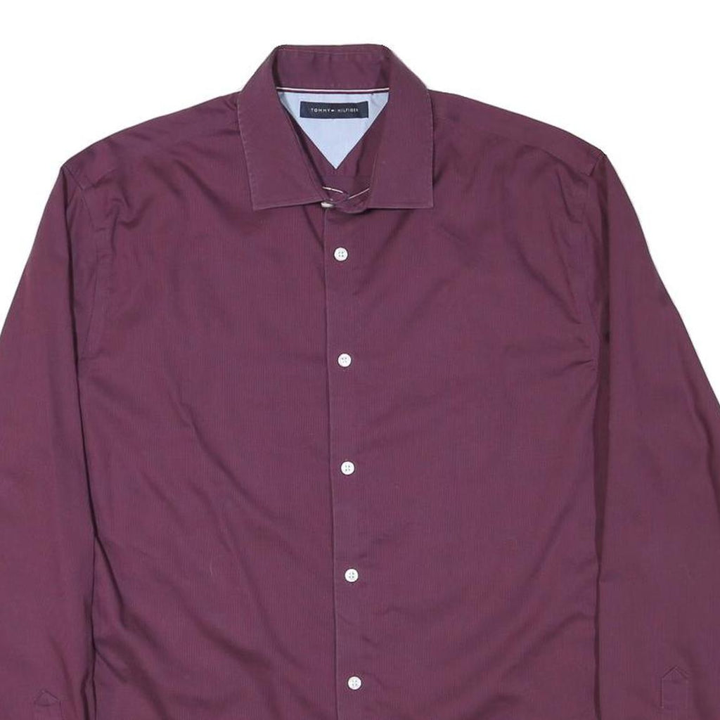 TOMMY HILFIGER Mens Maroon Shirt L Cotton Blend Long Sleeve Button Collar