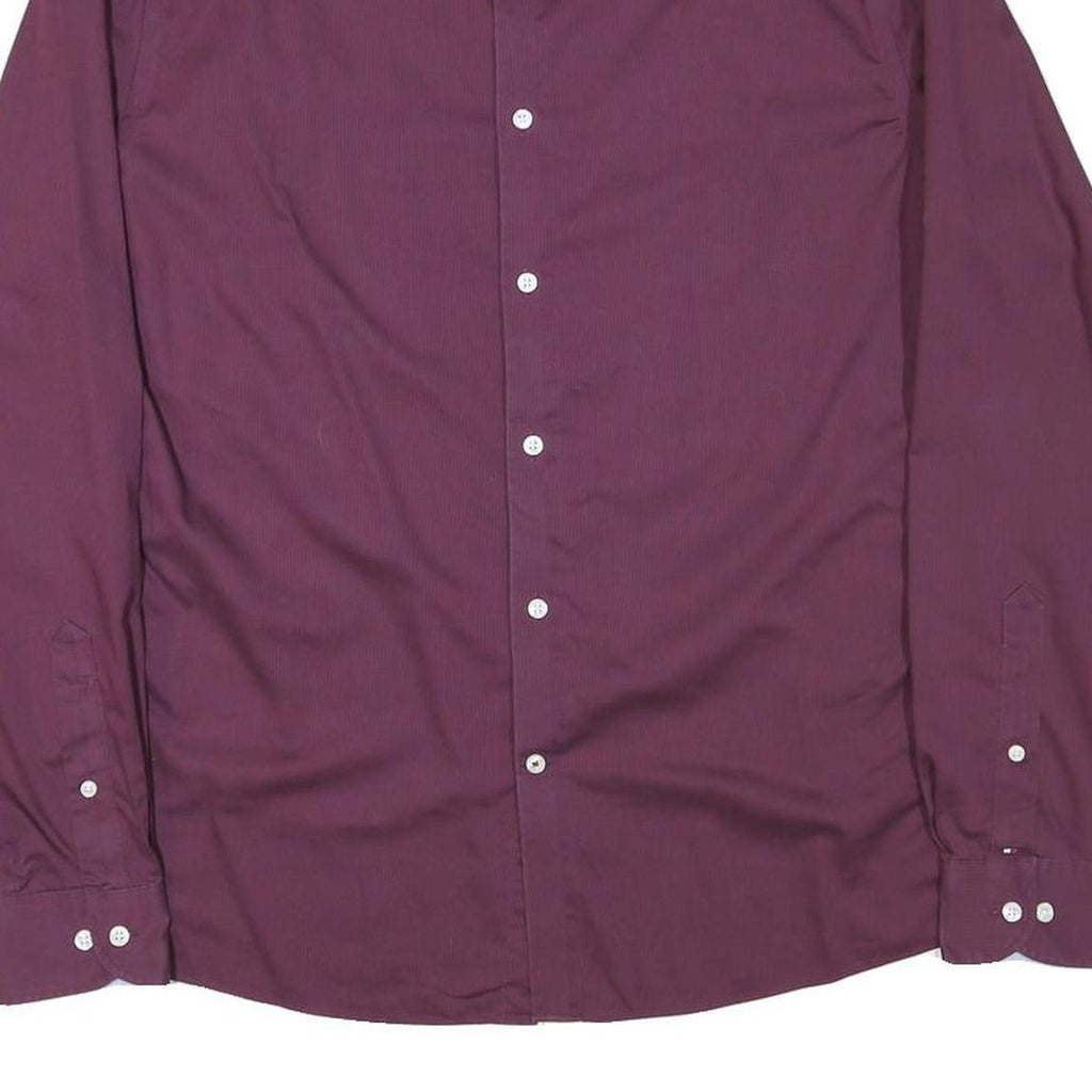 TOMMY HILFIGER Mens Maroon Shirt L Cotton Blend Long Sleeve Button Collar