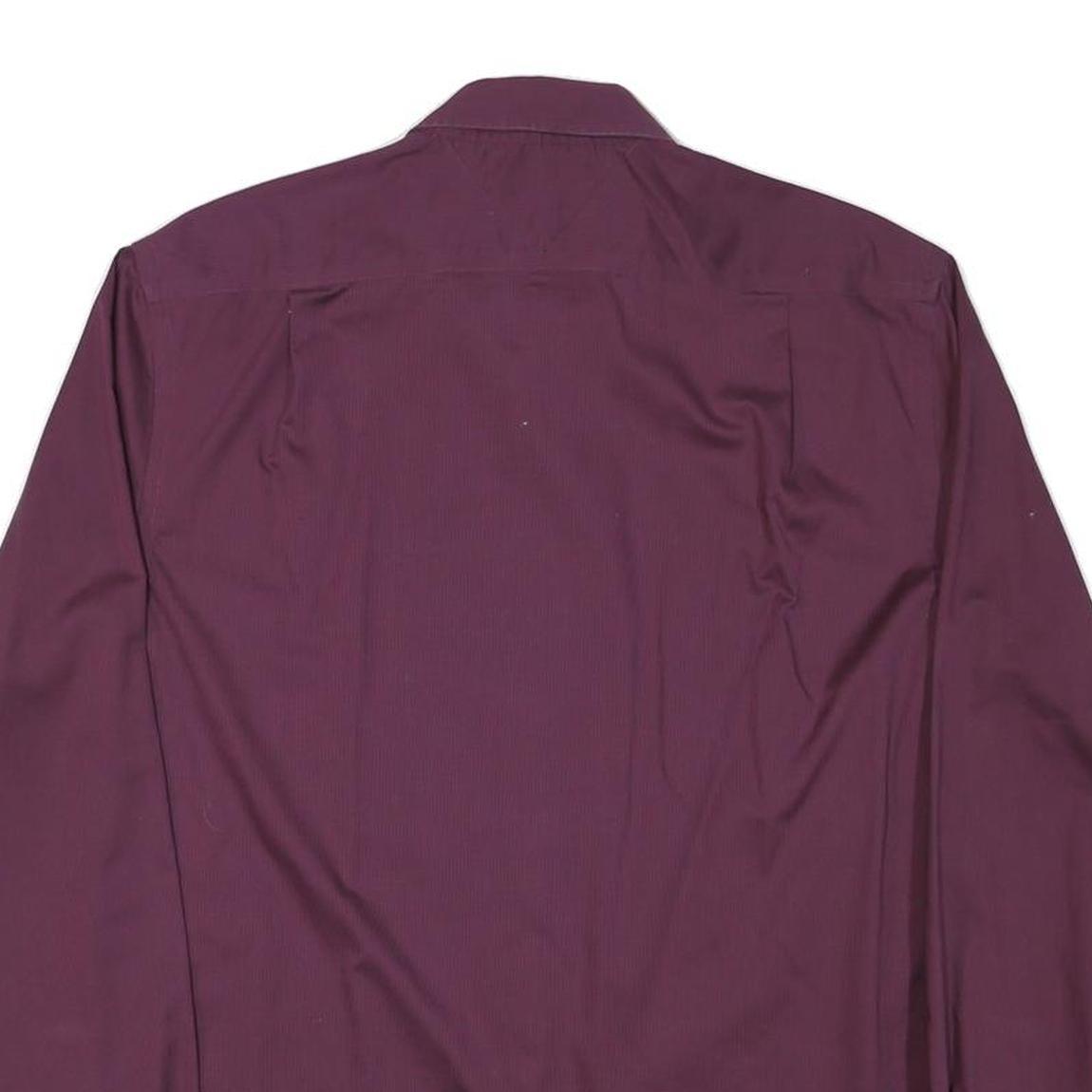 TOMMY HILFIGER Mens Maroon Shirt L Cotton Blend Long Sleeve Button Collar