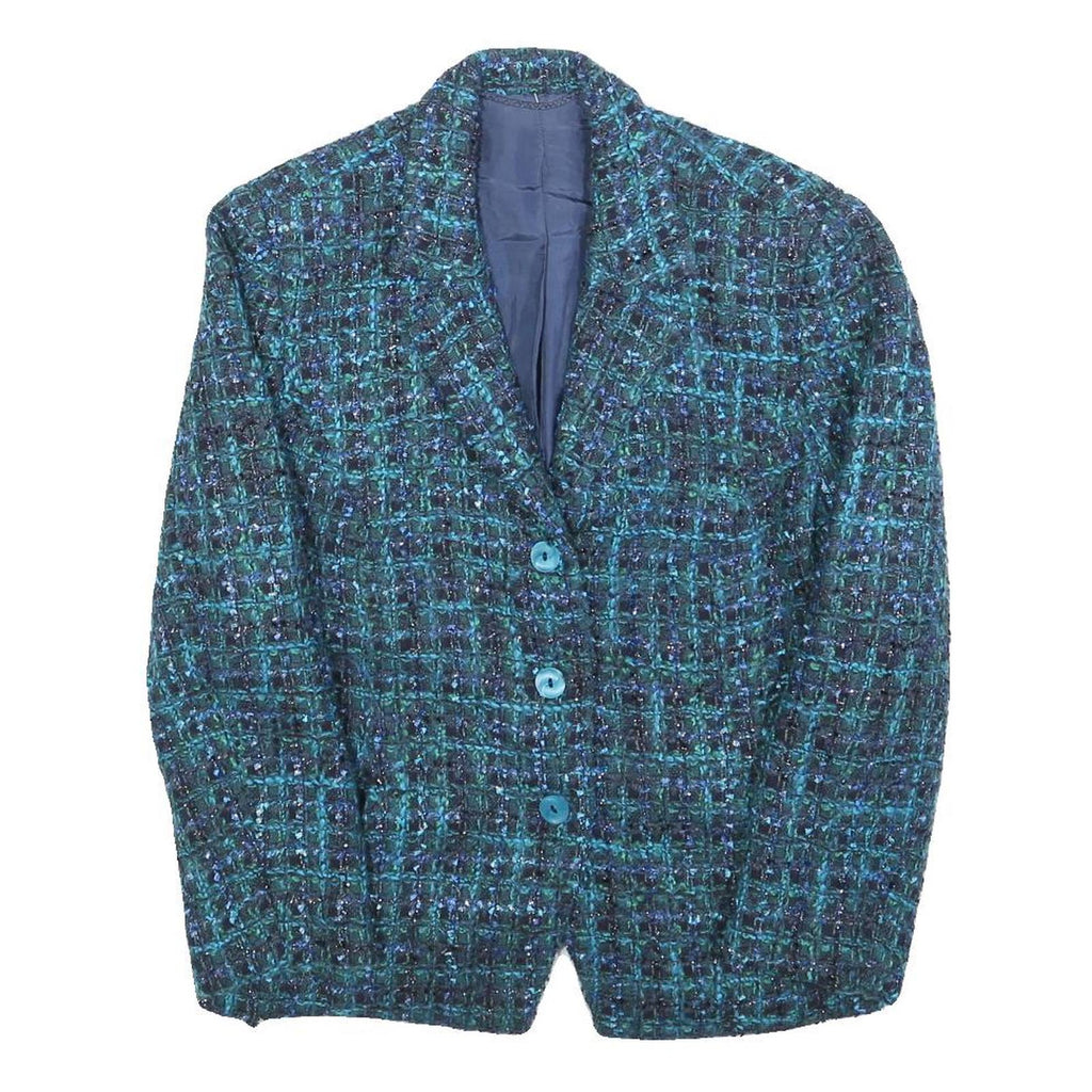 Womens Blue Green Check Jacket S Woven Button Closure Classic Fit Stylish