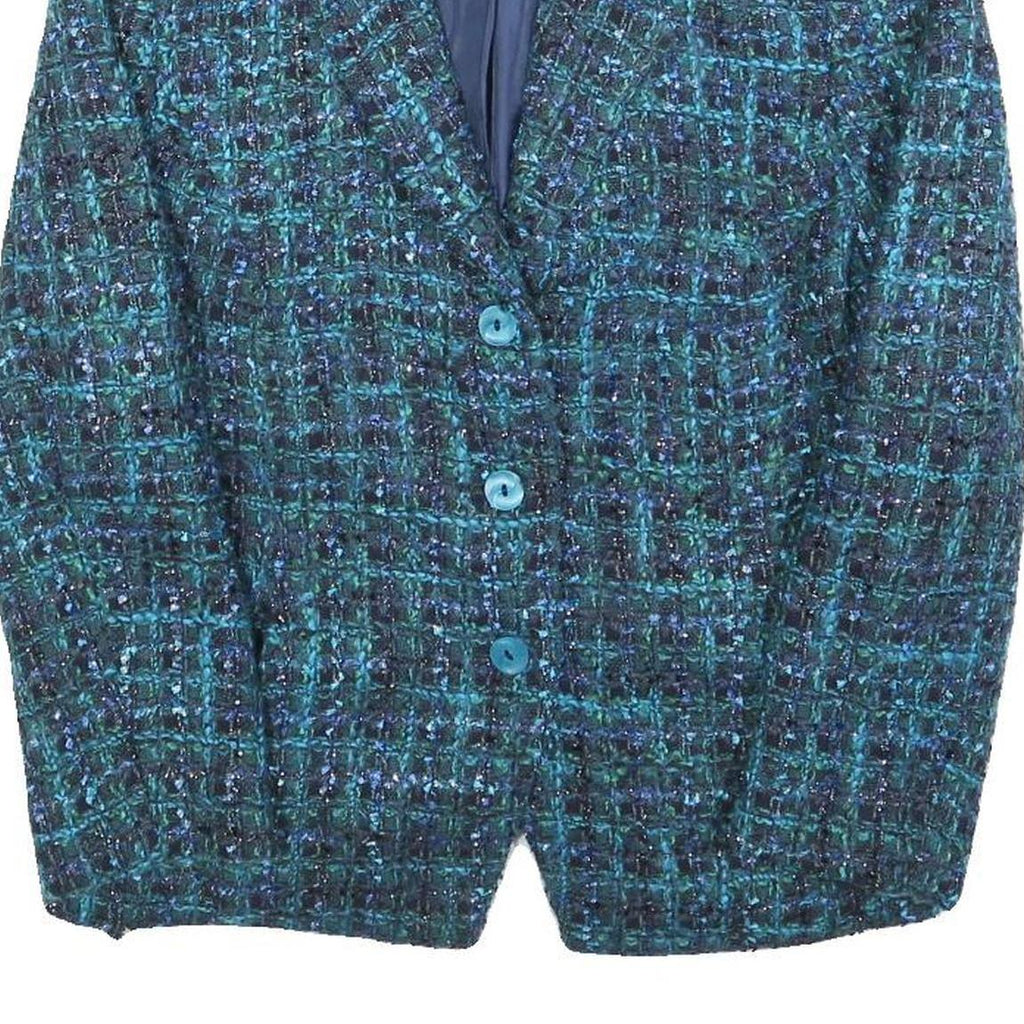 Womens Blue Green Check Jacket S Woven Button Closure Classic Fit Stylish