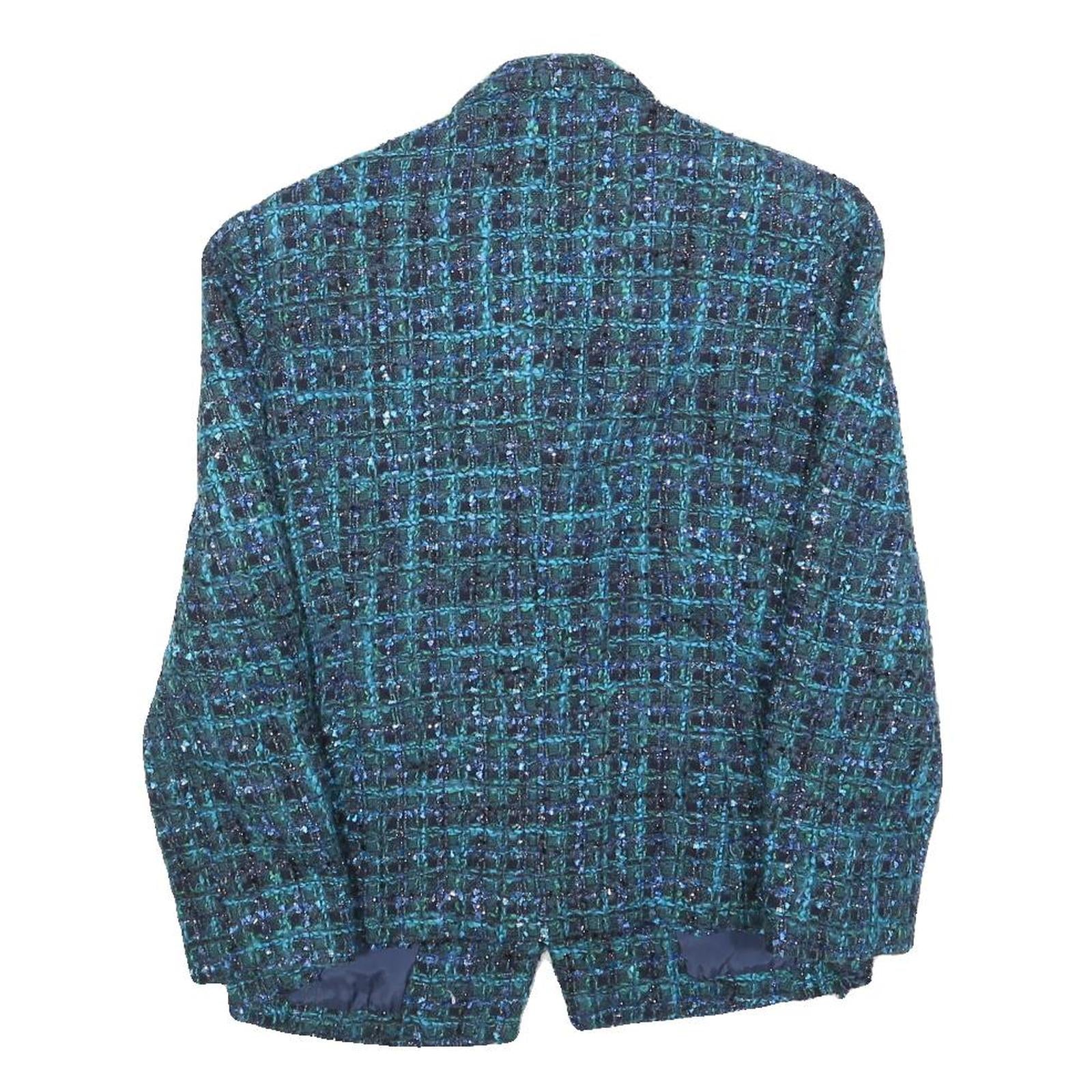 Womens Blue Green Check Jacket S Woven Button Closure Classic Fit Stylish
