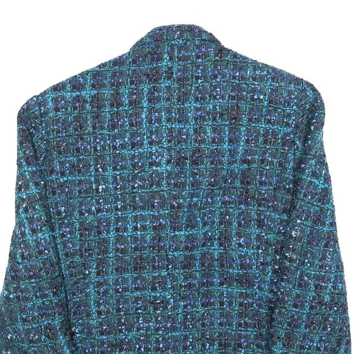 Womens Blue Green Check Jacket S Woven Button Closure Classic Fit Stylish