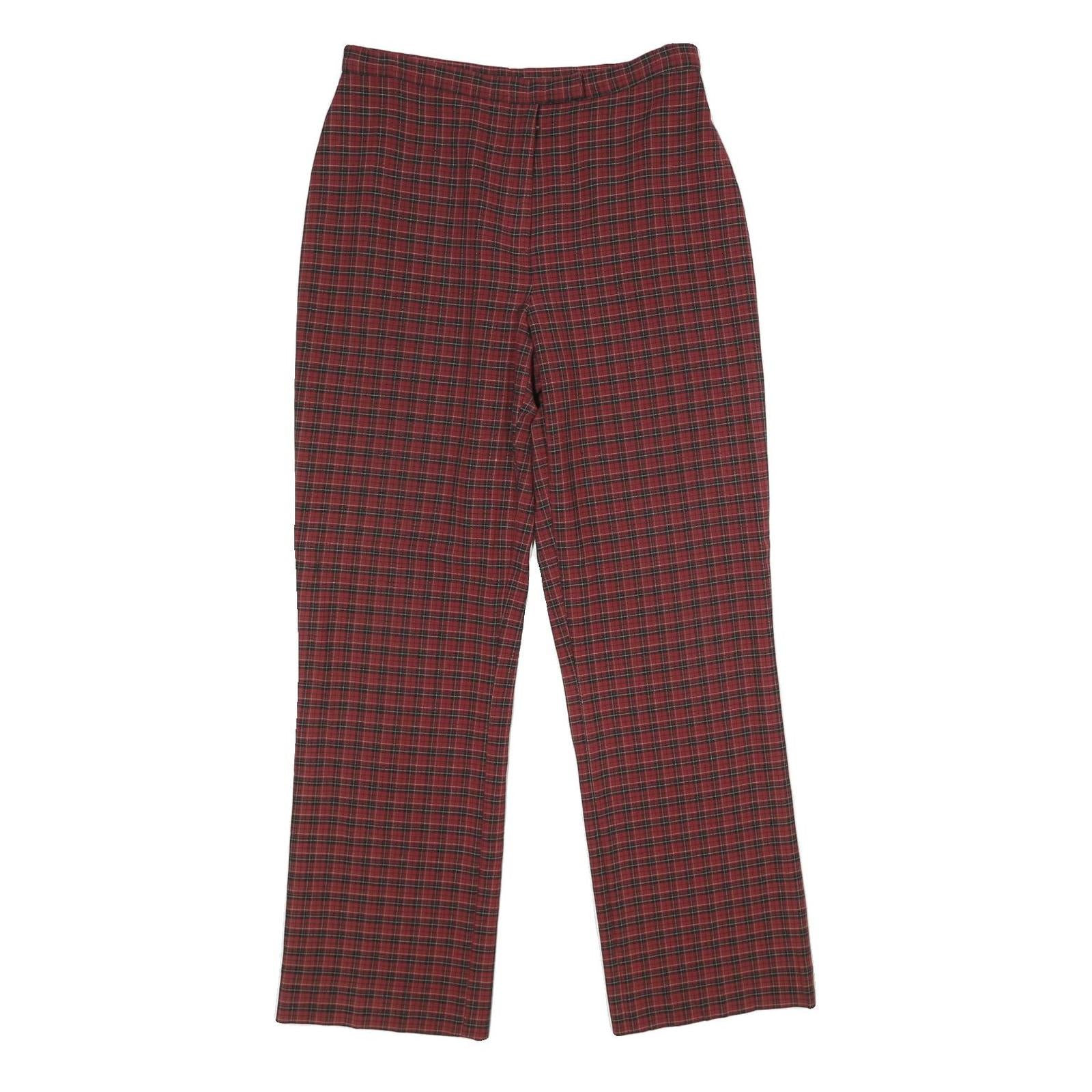 EXTRESA X Womens Red Regular Trousers W30 L32 Checked Print Zip Closure