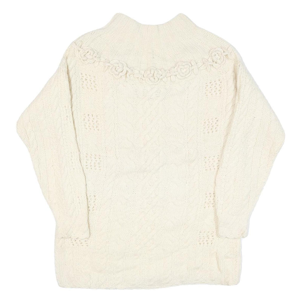 VANESSA COLLECTION Womens Cream Jumper Cable Knit Roll Neck Wool M Soft Warm