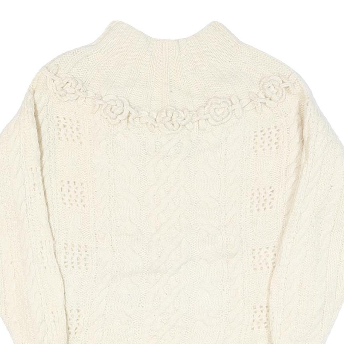 VANESSA COLLECTION Womens Cream Jumper Cable Knit Roll Neck Wool M Soft Warm