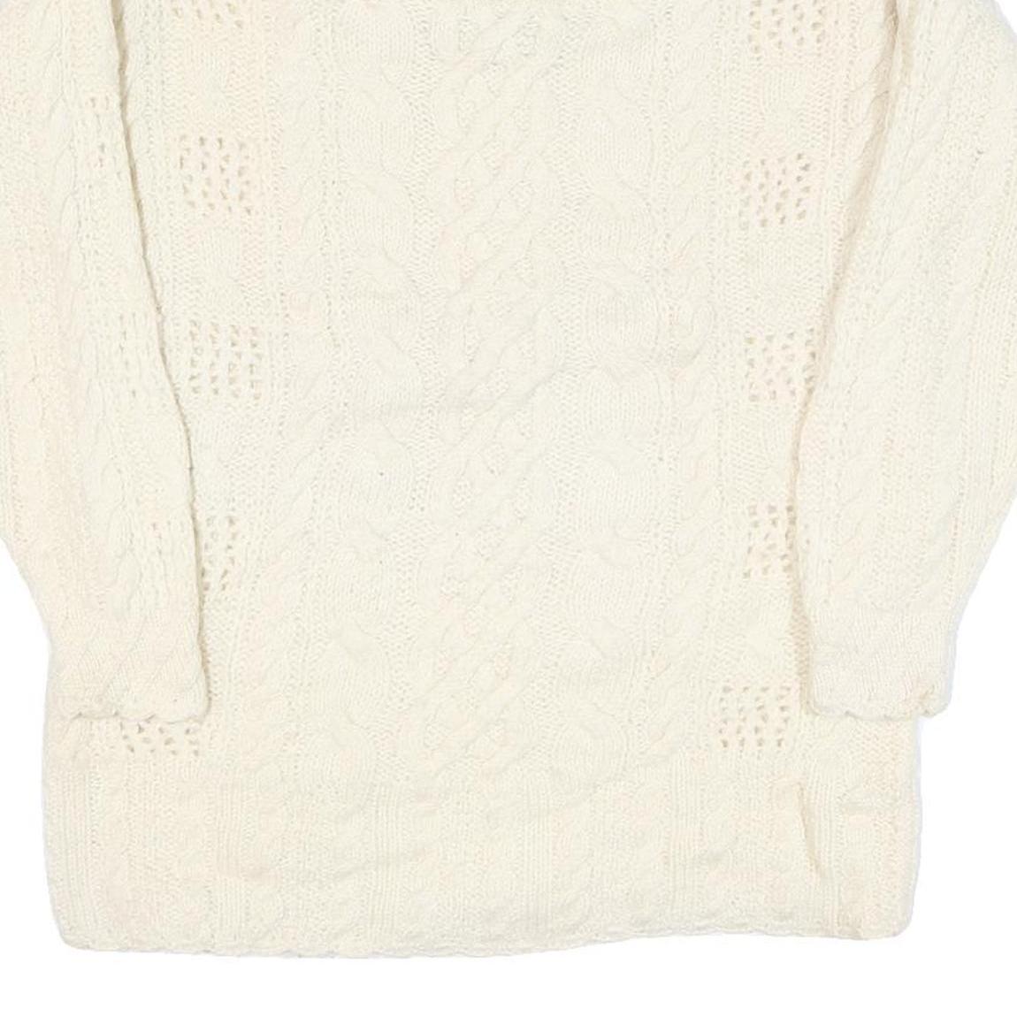 VANESSA COLLECTION Womens Cream Jumper Cable Knit Roll Neck Wool M Soft Warm