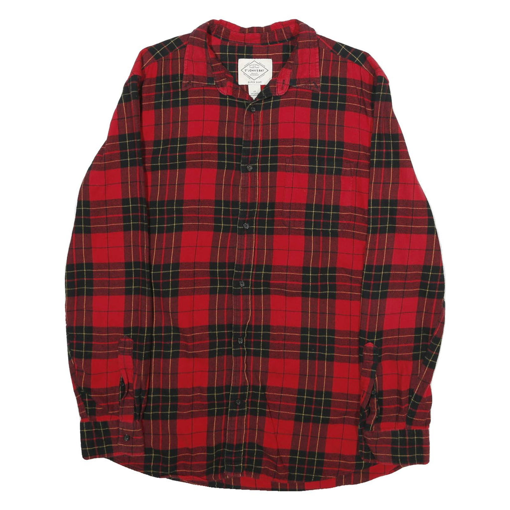 ST JOHNS BAY Mens Red & Black Check Shirt L Casual Cotton Long Sleeve