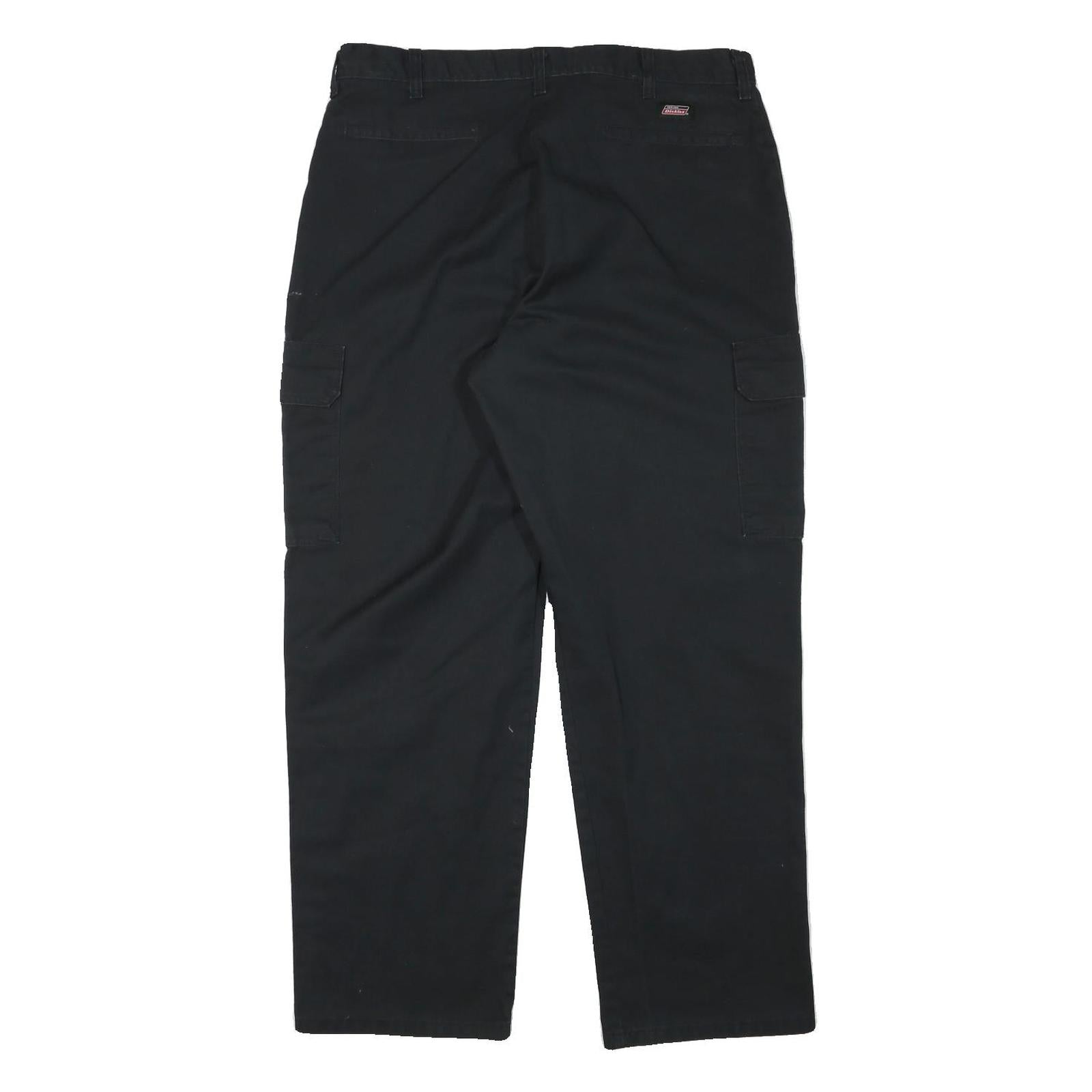 DICKIES Mens Cotton Blend Black Relaxed Cargo Trousers W36 L30 Workwear Zip