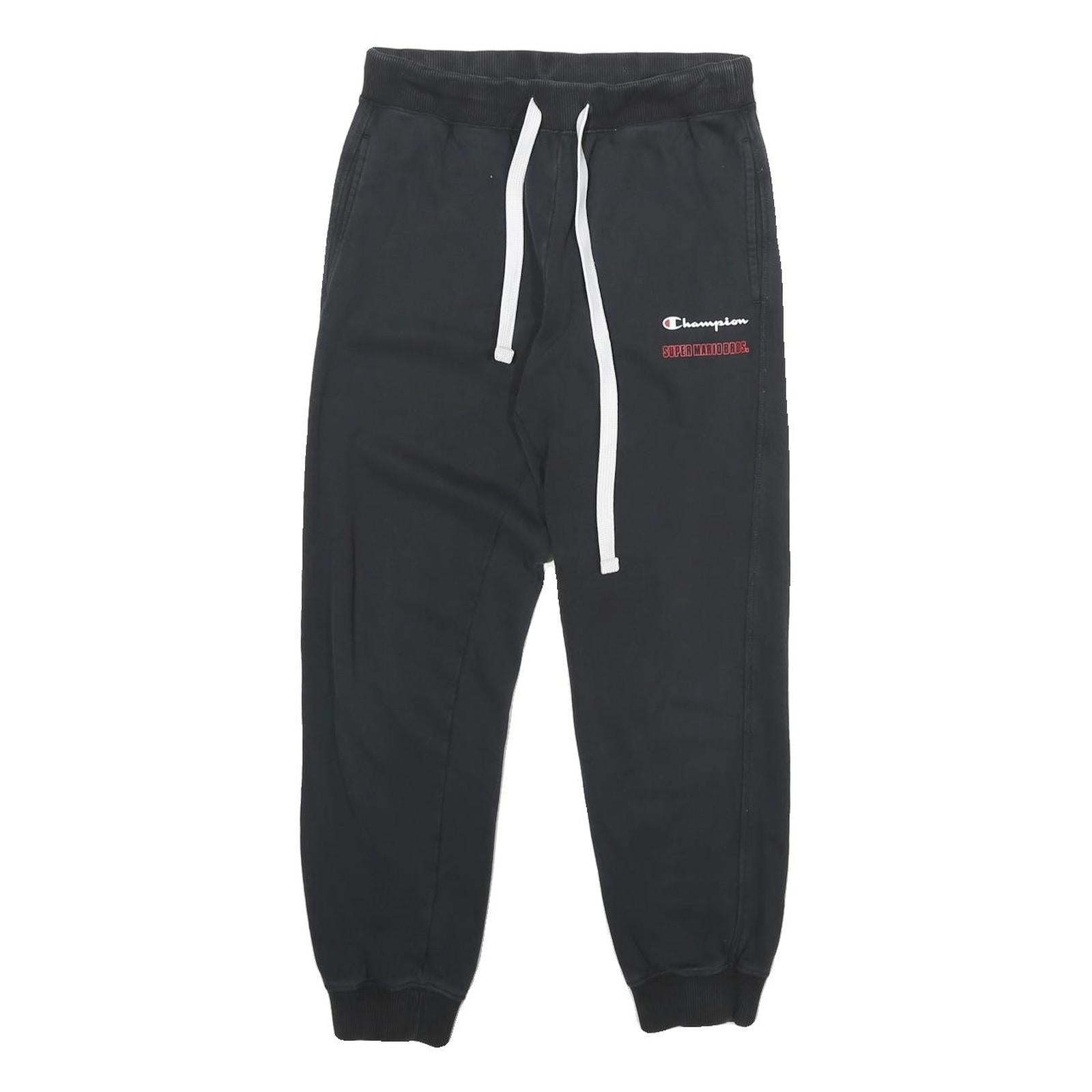 CHAMPION Mens Joggers Black XS W26 L25 Cotton Slim Tapered Super Mario Bros Logo
