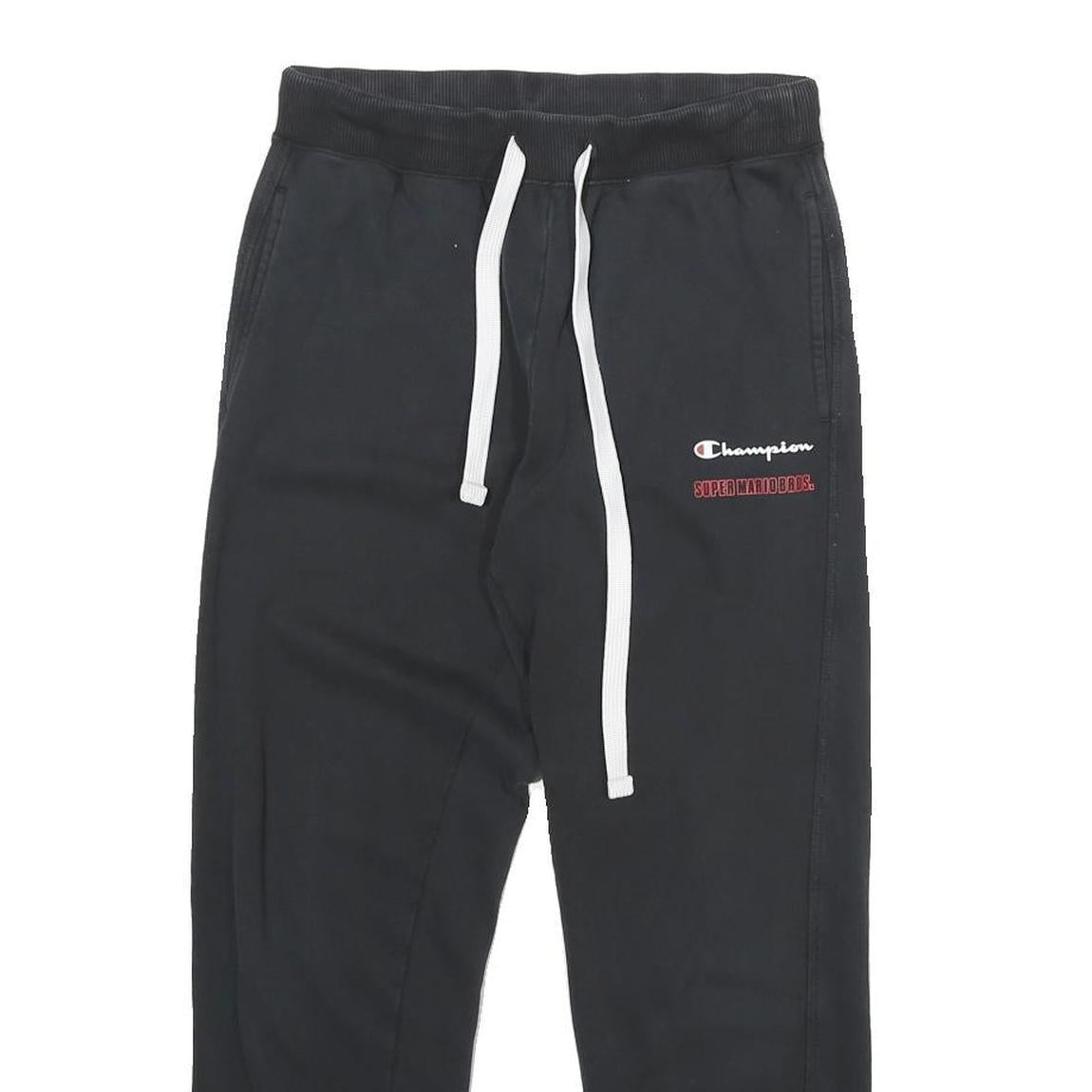 CHAMPION Mens Joggers Black XS W26 L25 Cotton Slim Tapered Super Mario Bros Logo