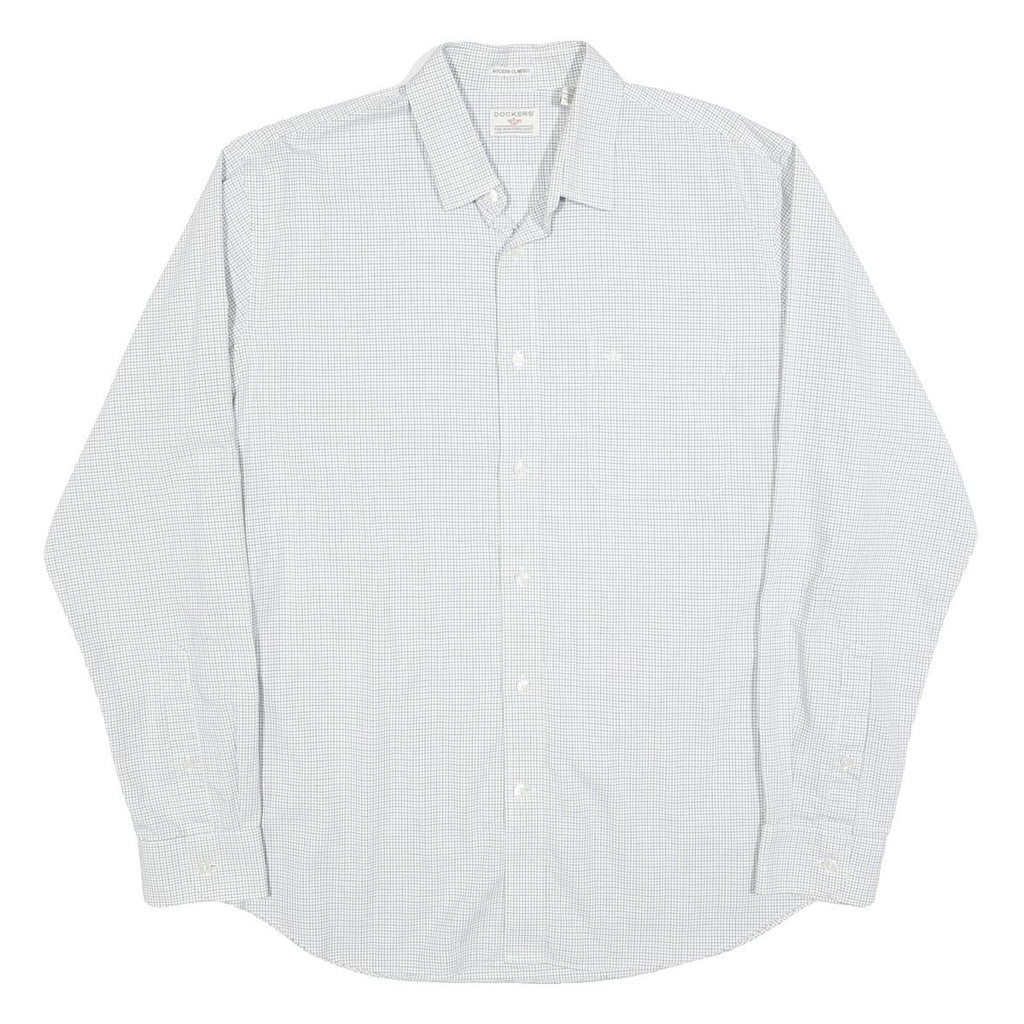 DOCKERS Mens Blue & White Check Shirt L Classic Button Down Formal Cotton