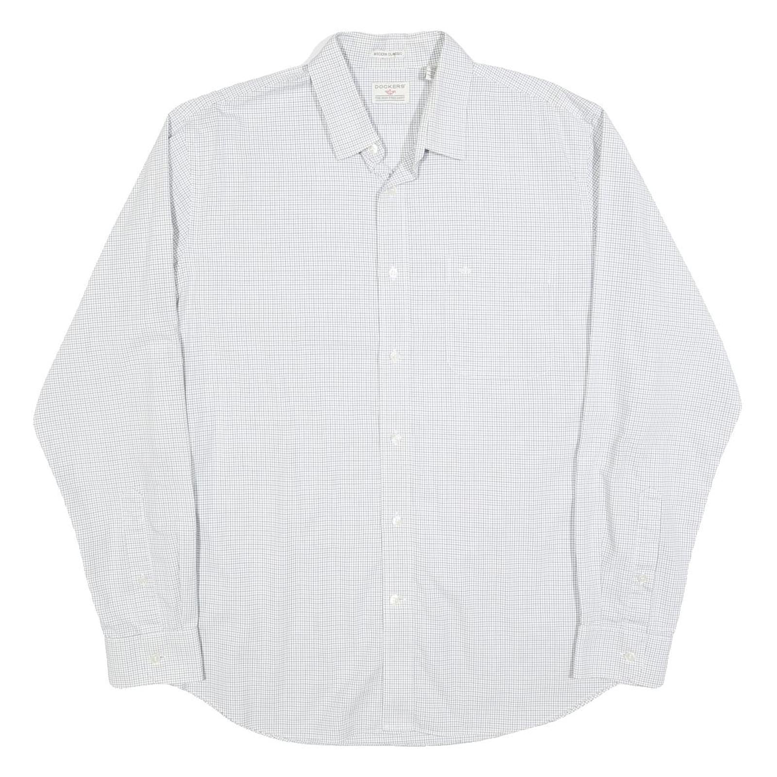 DOCKERS Mens Blue & White Check Shirt L Classic Button Down Formal Cotton