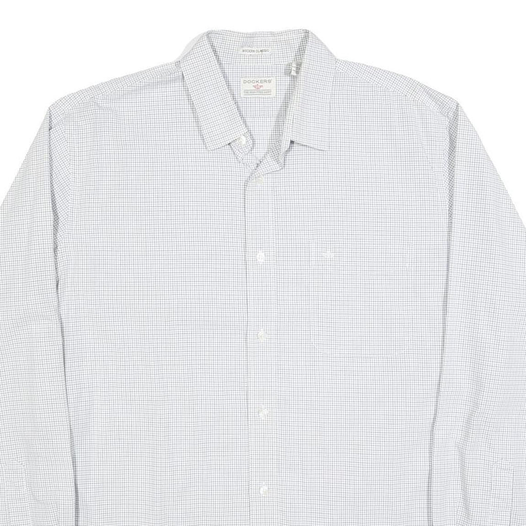 DOCKERS Mens Blue & White Check Shirt L Classic Button Down Formal Cotton