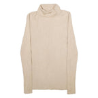 Womens Beige Plain High Neck Basic Knit Jumper XS Soft Lightweight Stylish
