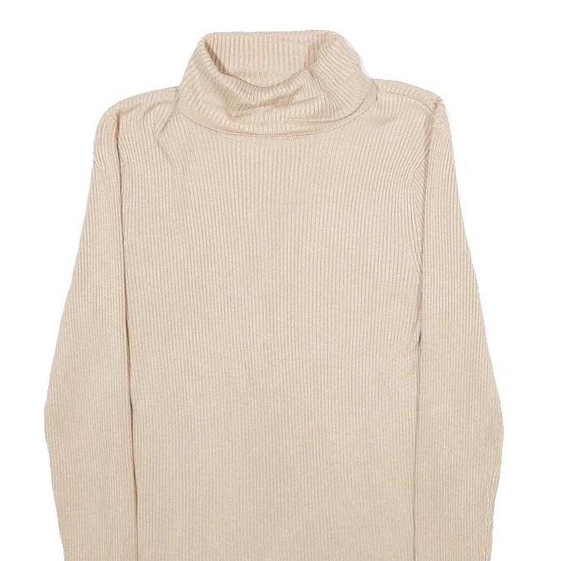 Womens Beige Plain High Neck Basic Knit Jumper XS Soft Lightweight Stylish