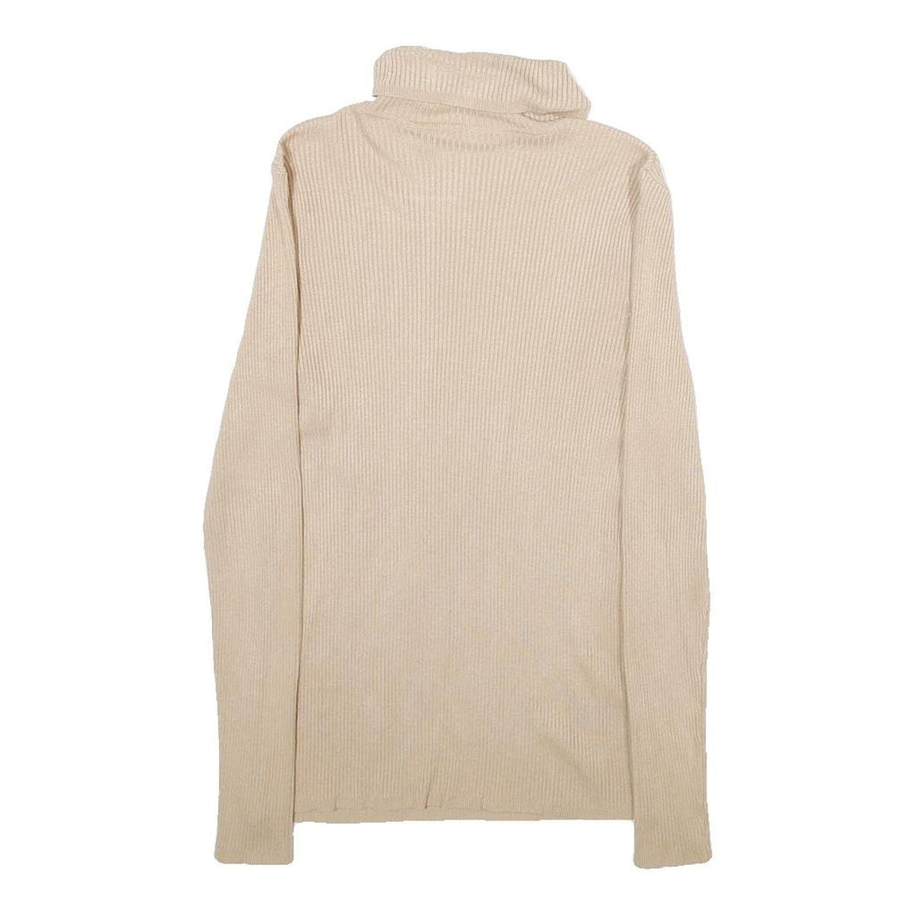 Womens Beige Plain High Neck Basic Knit Jumper XS Soft Lightweight Stylish