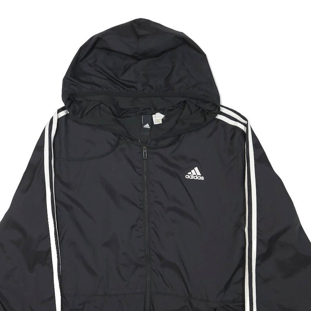 ADIDAS Mens Black Zip Hooded Track Jacket L Polyester Blend Plain Sportswear