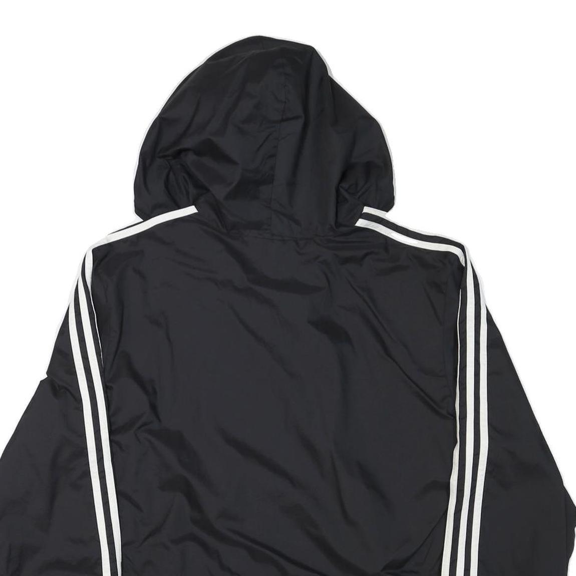ADIDAS Mens Black Zip Hooded Track Jacket L Polyester Blend Plain Sportswear