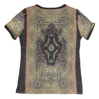 NICOLA Womens Black Printed Top Short Sleeve Round Neck M Glitter Sheer