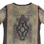 NICOLA Womens Black Printed Top Short Sleeve Round Neck M Glitter Sheer