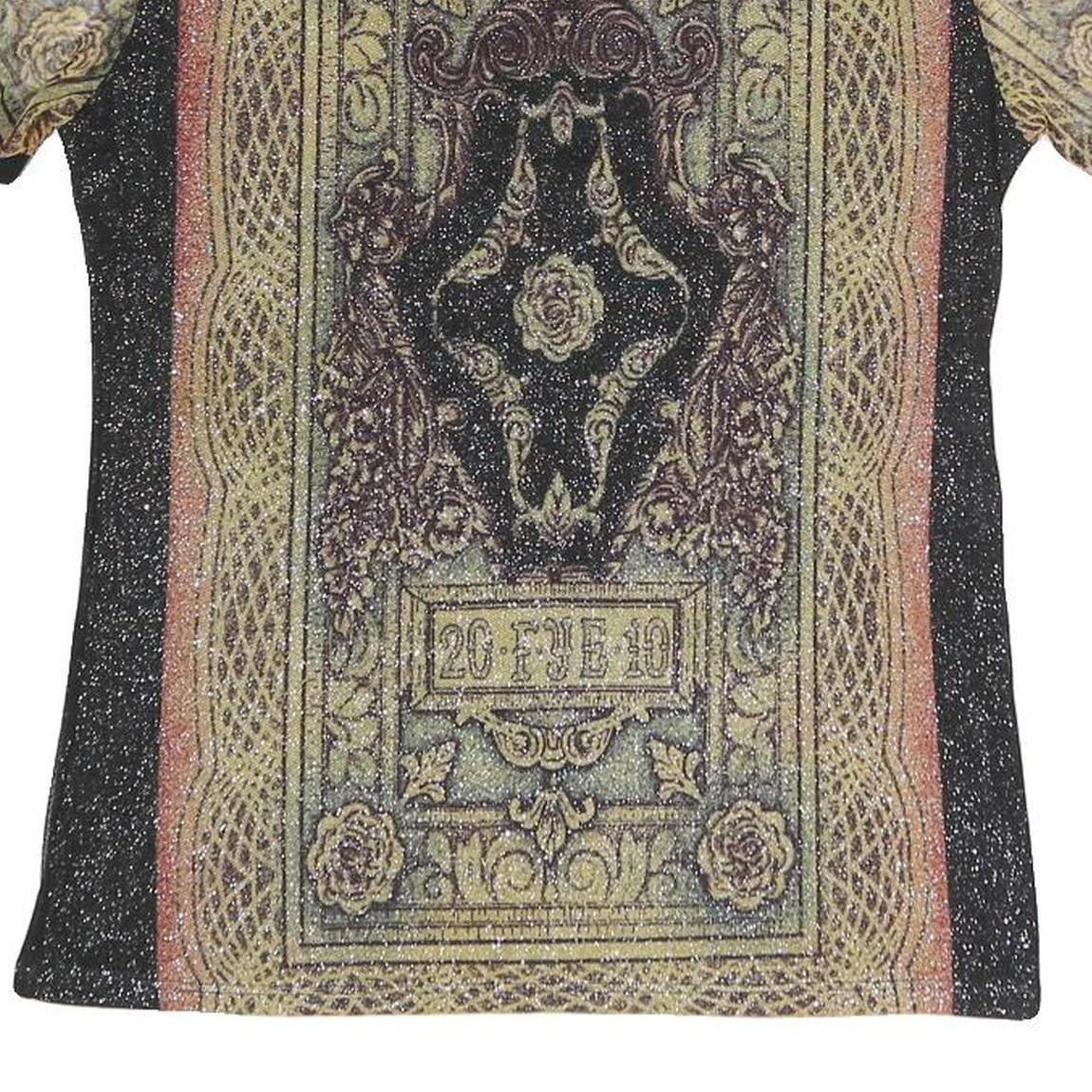 NICOLA Womens Black Printed Top Short Sleeve Round Neck M Glitter Sheer