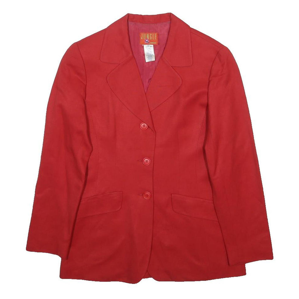 KENZO Womens Red Linen Blend Jacket S Button Plain Elegant Tailored Classic