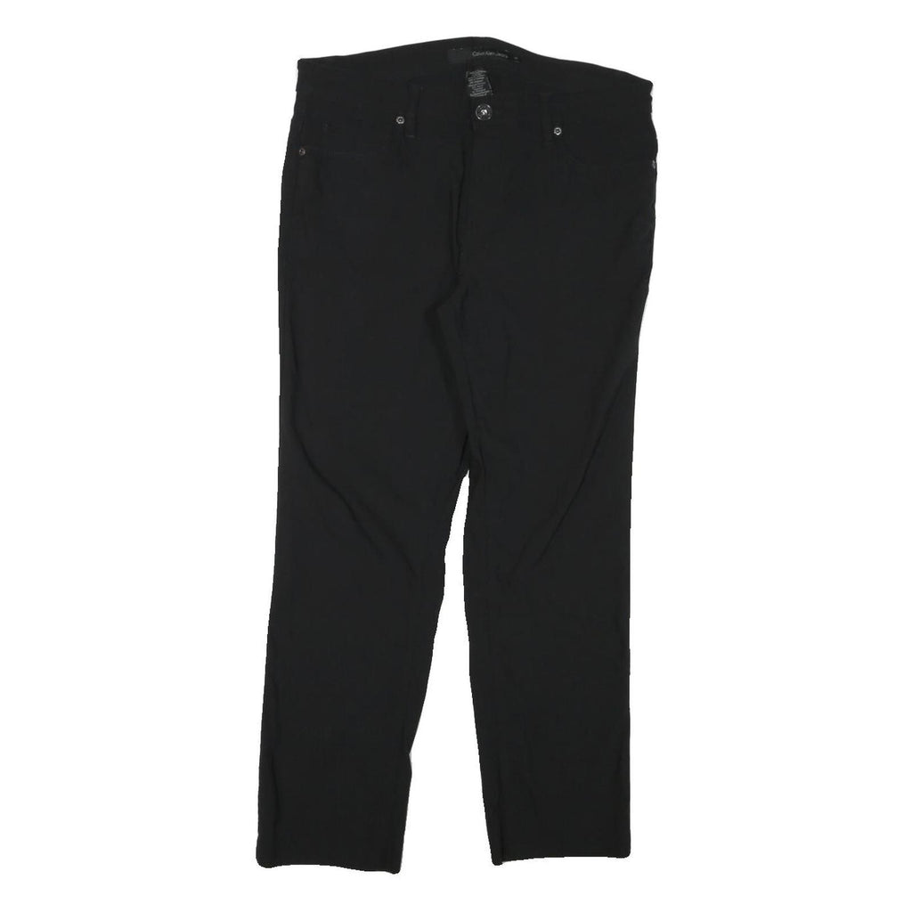 CALVIN KLEIN Womens Cotton Blend Black Slim Straight Trousers W32 L27 Zip
