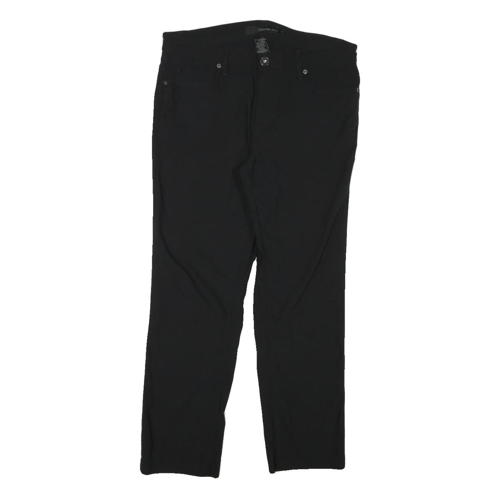 CALVIN KLEIN Womens Cotton Blend Black Slim Straight Trousers W32 L27 Zip