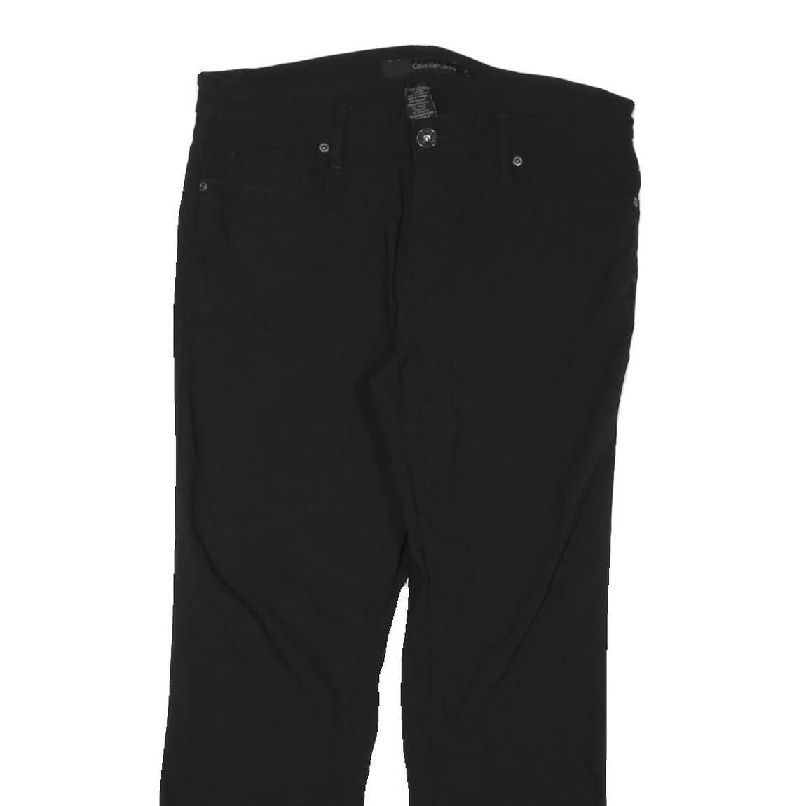 CALVIN KLEIN Womens Cotton Blend Black Slim Straight Trousers W32 L27 Zip