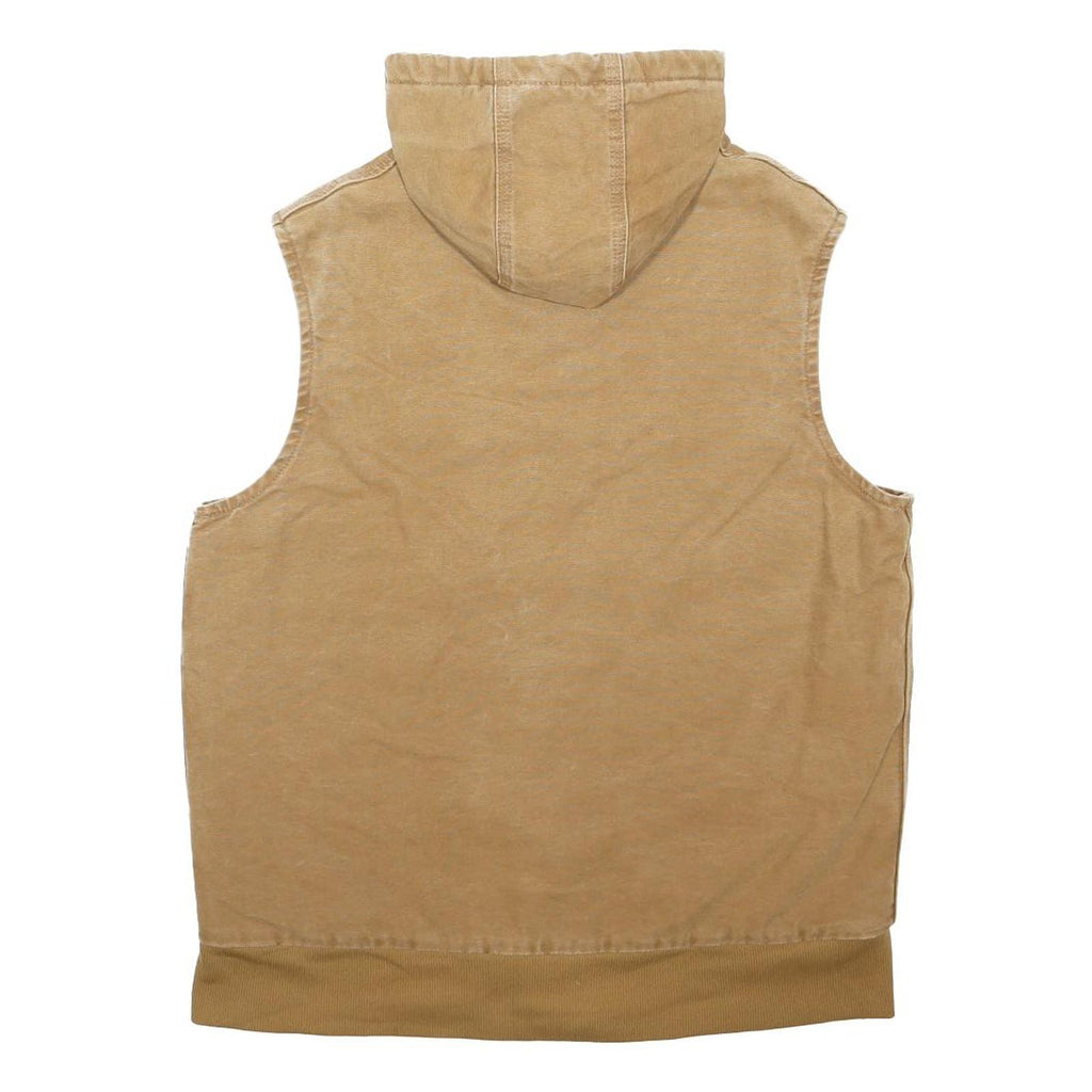 CARHARTT Mens Beige Hooded Sleeveless Zip Cotton Jacket L Workwear