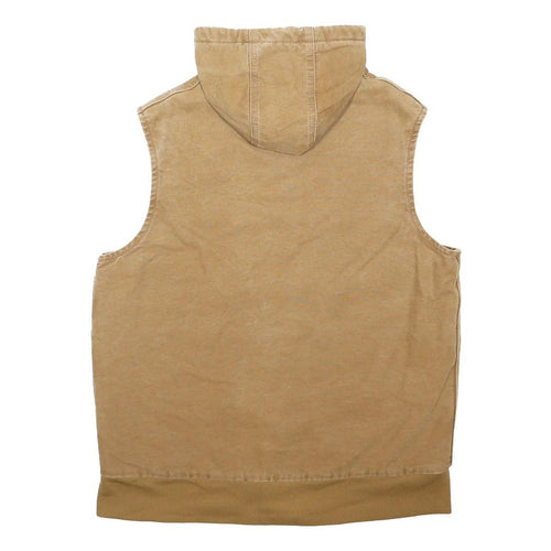 CARHARTT Mens Beige Hooded Sleeveless Zip Cotton Jacket L Workwear