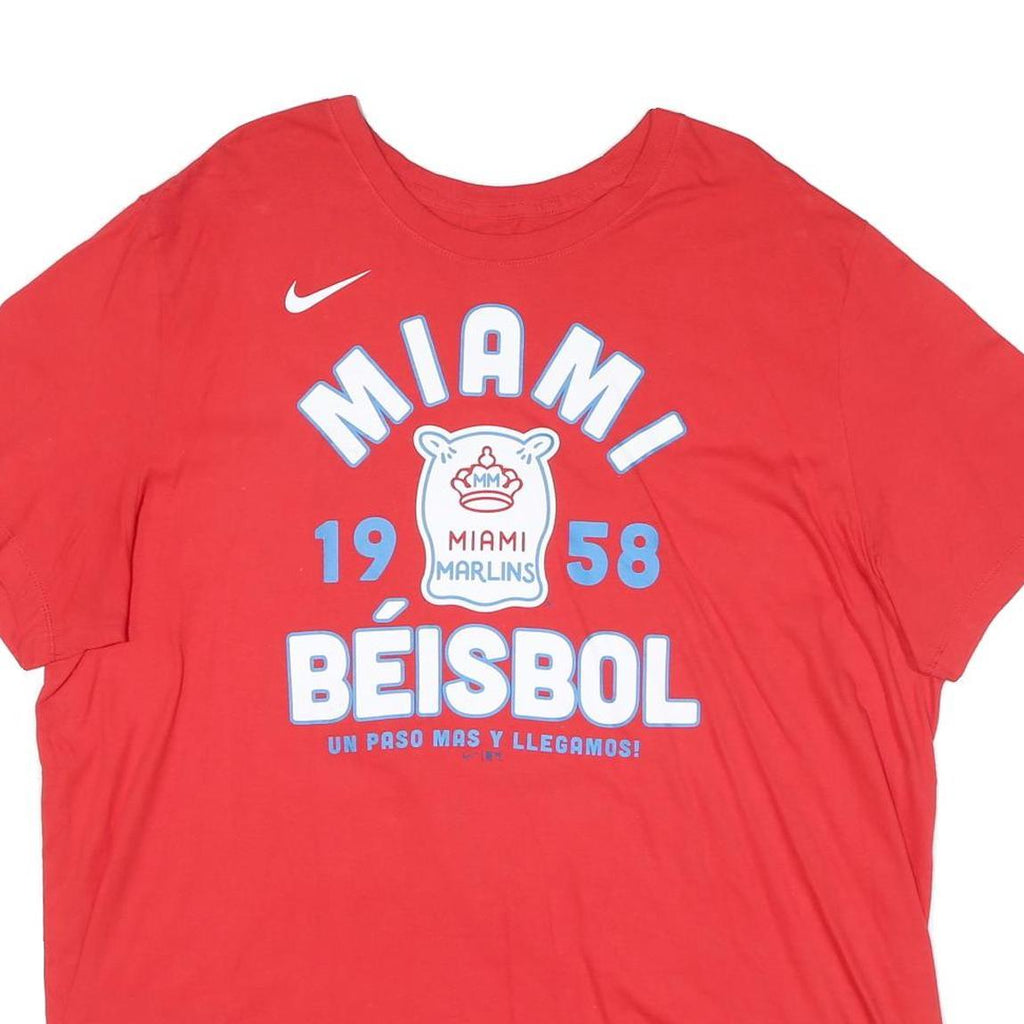 NIKE Mens Red Miami Marlins Graphic T-Shirt 2XL Short Sleeve Crew Neck Baseball