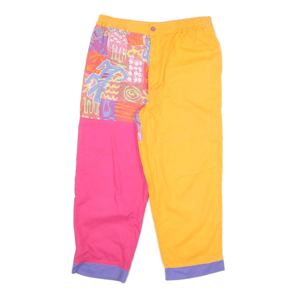 Womens Colourblock Cotton Blend Regular Zip Trousers W28 L22 Bright Patterned