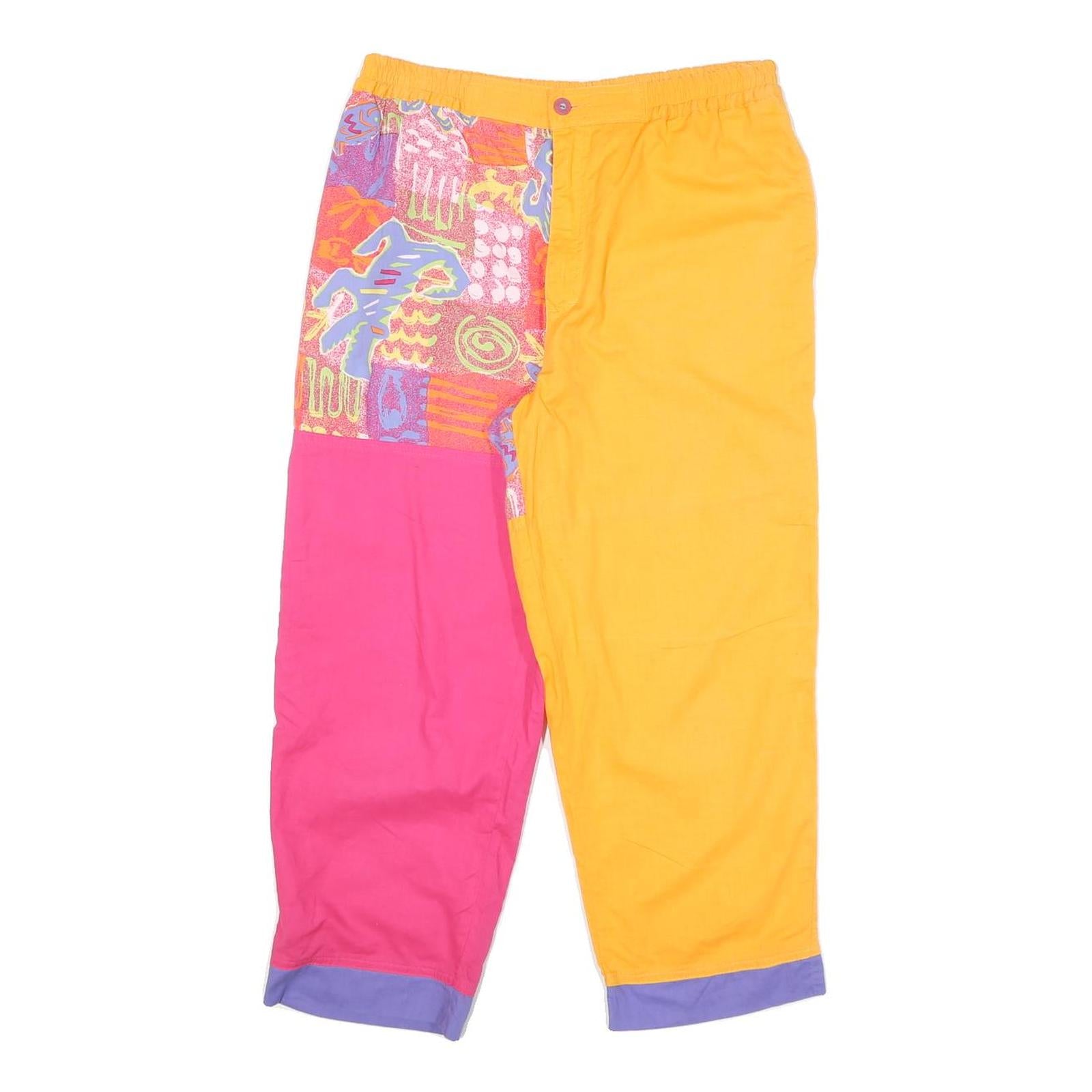 Womens Colourblock Cotton Blend Regular Zip Trousers W28 L22 Bright Patterned