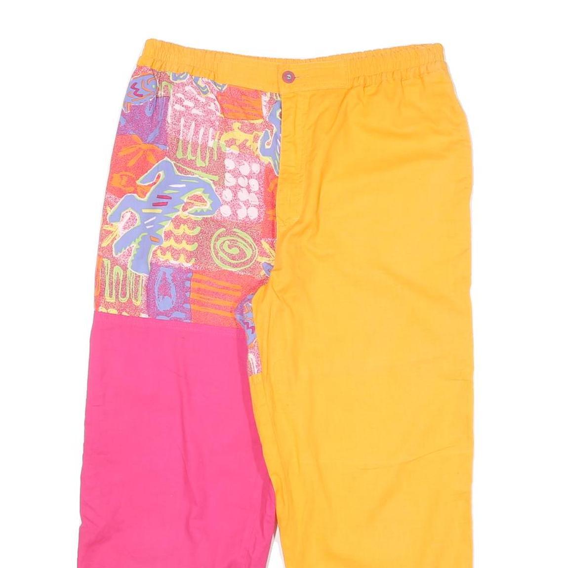 Womens Colourblock Cotton Blend Regular Zip Trousers W28 L22 Bright Patterned