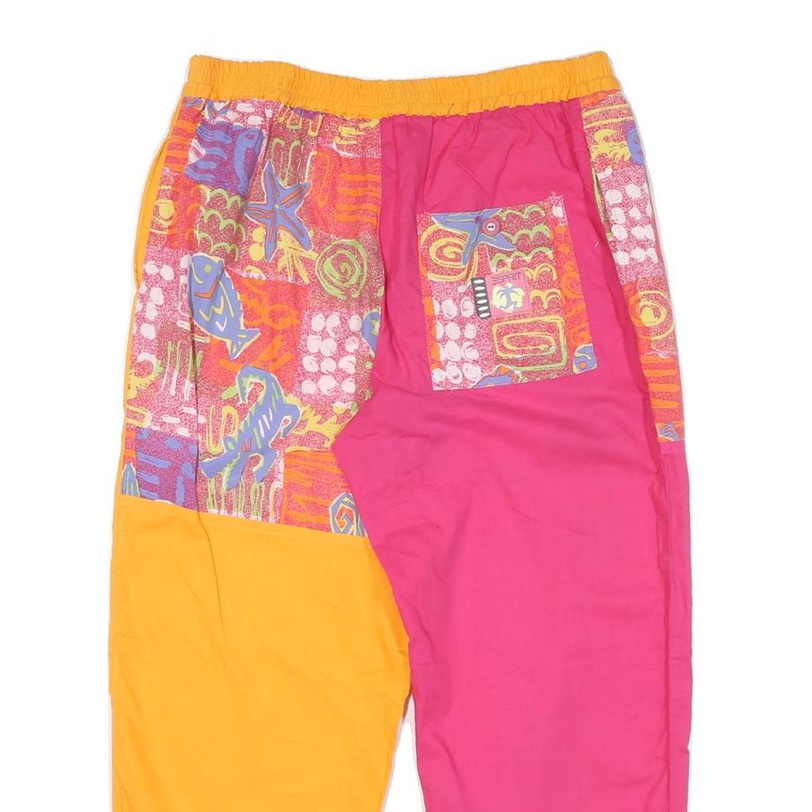 Womens Colourblock Cotton Blend Regular Zip Trousers W28 L22 Bright Patterned
