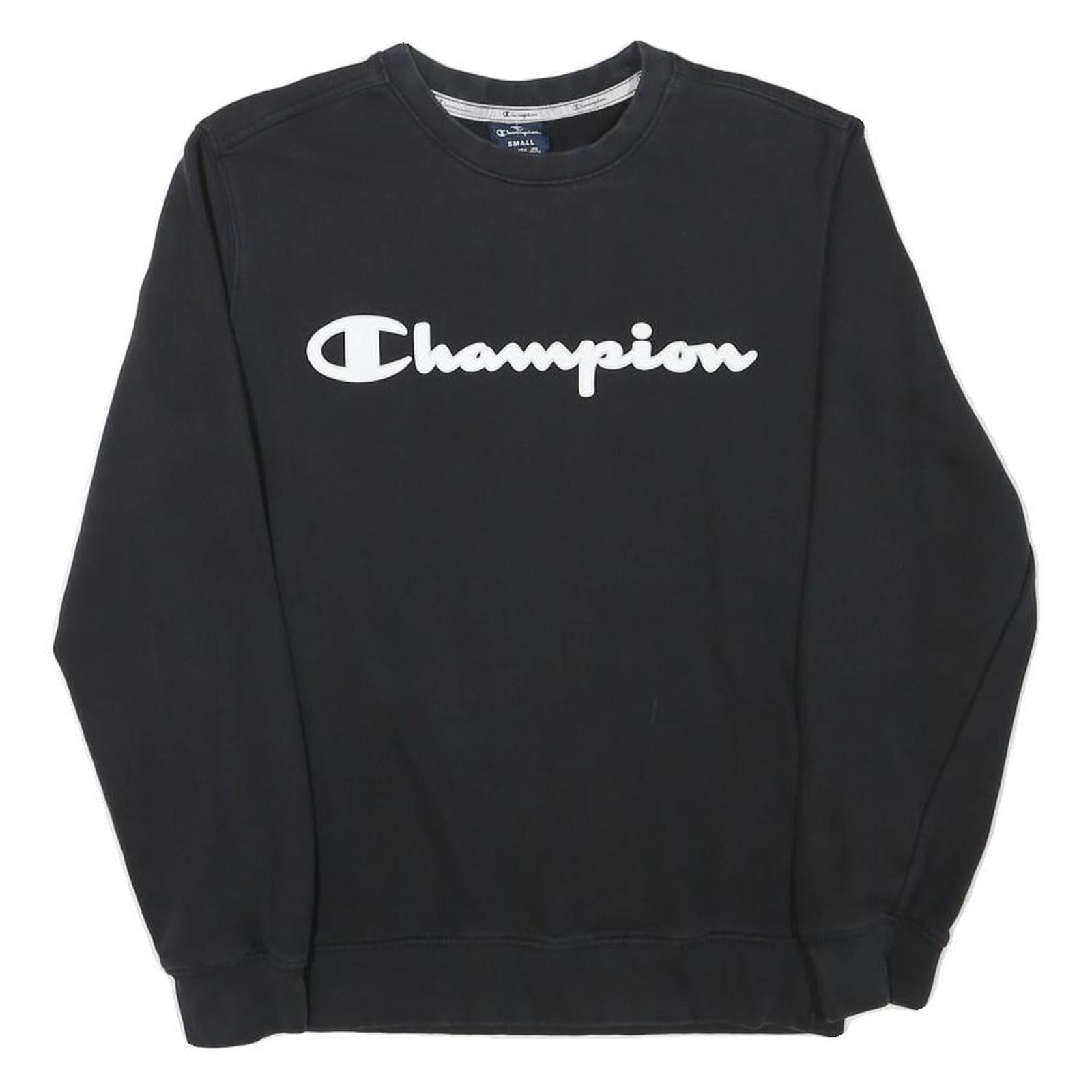 CHAMPION Mens Black Crew Neck S Sweatshirt Cotton Blend Logo Print