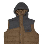KANGOL Mens Puffer Jacket Brown Wool Hooded Colourblock L