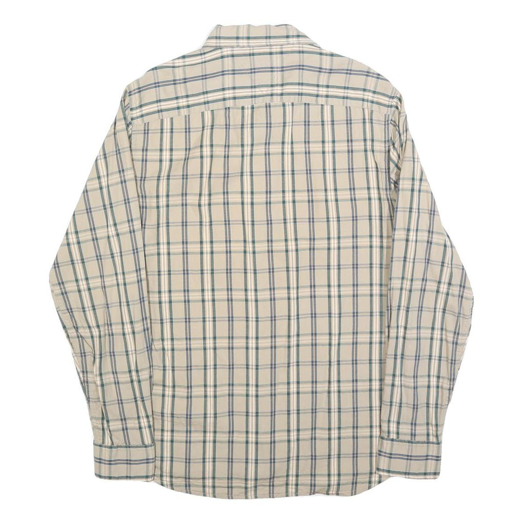 TOMMY HILFIGER Mens Beige & Green Check Shirt M Button Down Long Sleeve Cotton