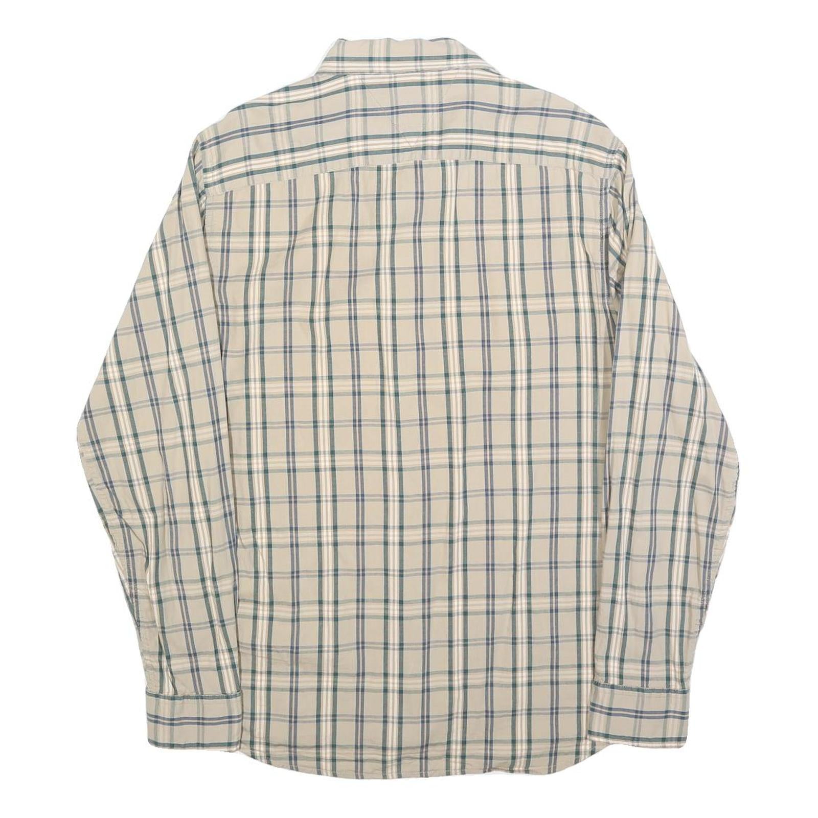 TOMMY HILFIGER Mens Beige & Green Check Shirt M Button Down Long Sleeve Cotton