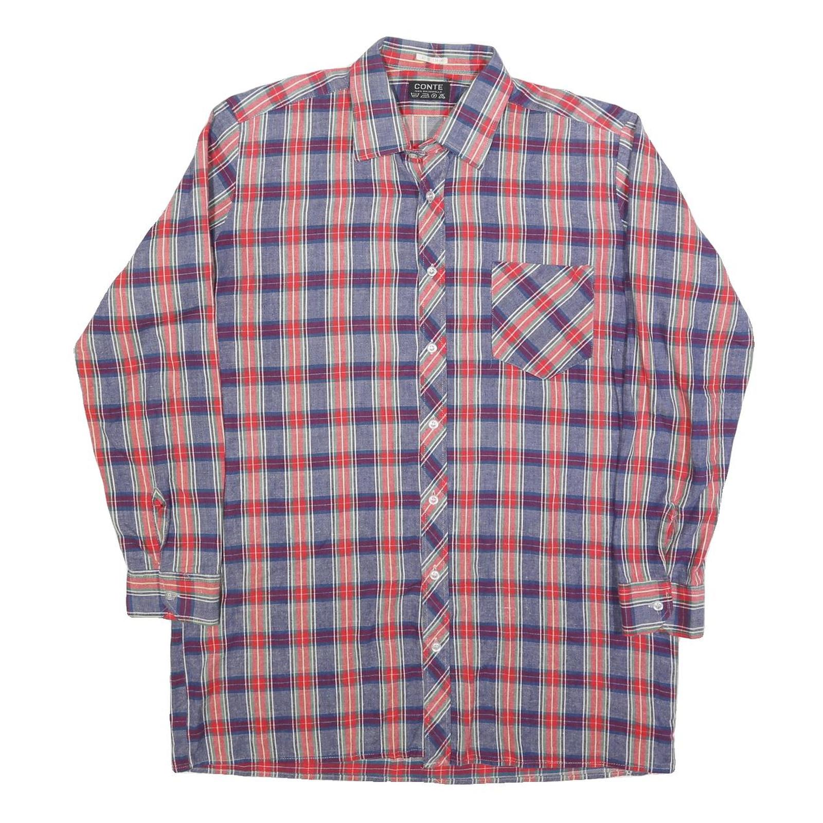 CONTE Mens Blue & Red Plaid Shirt L Cotton Blend Casual Long Sleeve Button